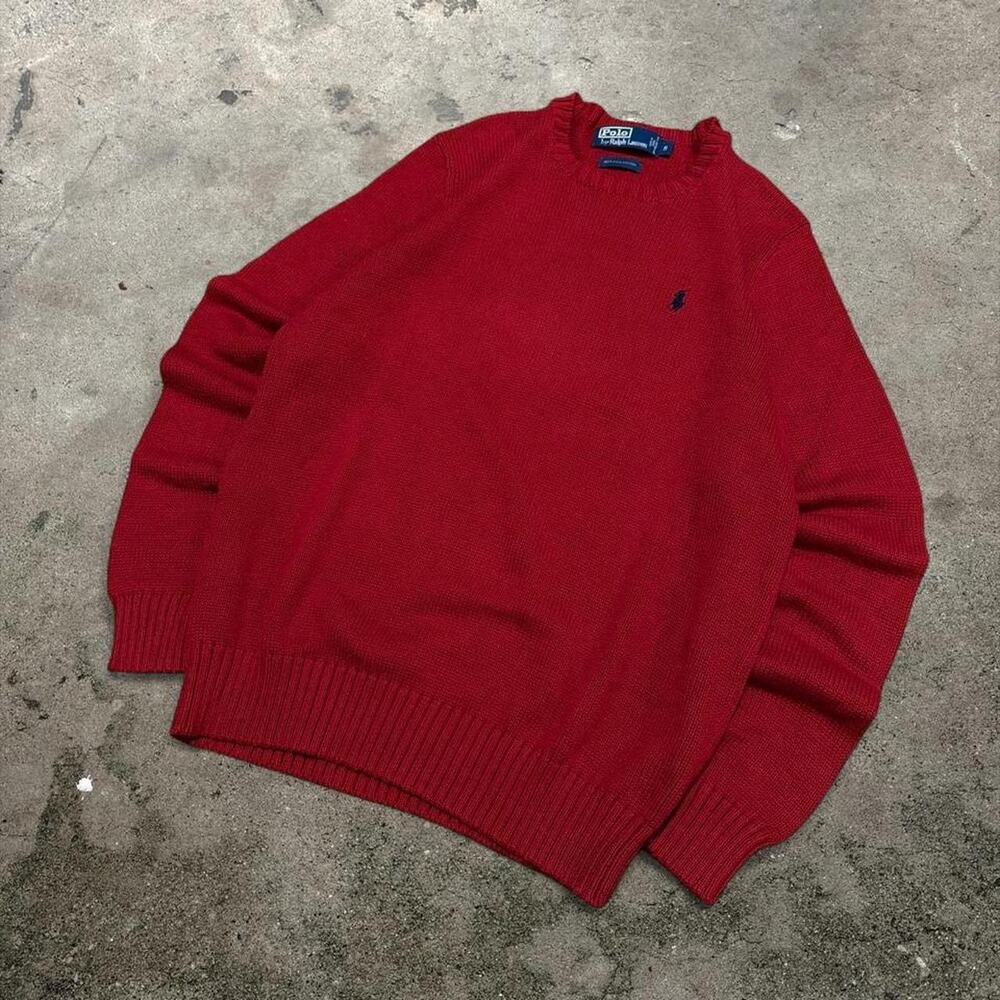 Vintage Polo Ralph Lauren Red Pima Cotton Knit Sweater Men’s Small